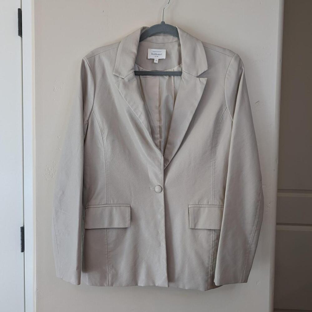 Bohme Soft Cream Faux Vegan Leather Single Button Blazer Size M